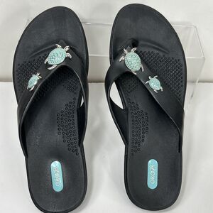 Oka-B Elle Flip Flop Thong Sandals Theresa Licorice Sz L 9.5-10.5 Blk Sea Turtle